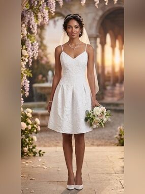 Lace Spaghetti-Strap Mini Dress in White/E130